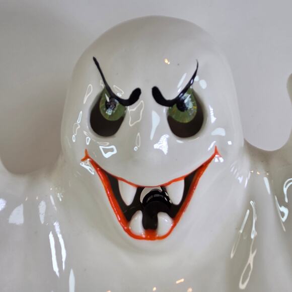 Light-Up Ceramic Ghost Candy Dish Halloween Decor SC Signed 12"x9"x9" - Picture 2 of 16